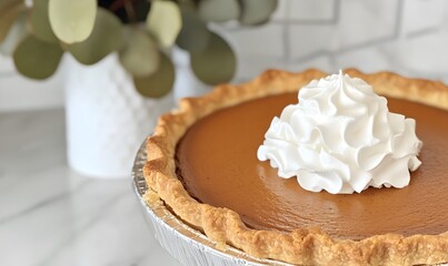 freshly baked pumpkin pie with golden, Generative AI 