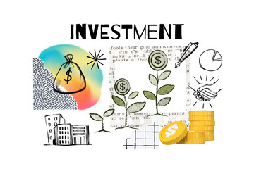 Investment word png, finance doodle remix, transparent background