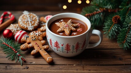 Christmas Hot Chocolate Mug, Gingerbread Cookies, Candy Cane, Cinnamon Sticks, Pinecone, Gifts and...