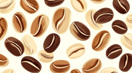 Obraz premium A seamless pattern of coffee beans in various shades of brown against a white background.