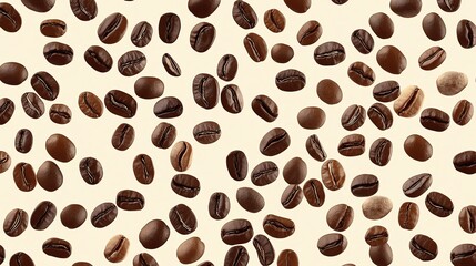 Obraz premium A seamless pattern of coffee beans in various shades of brown against a white background.