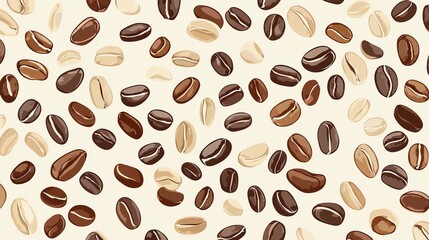 Obraz premium A seamless pattern of coffee beans in various shades of brown against a white background.