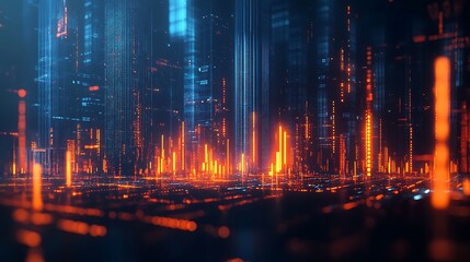 Digital cityscape with glowing lines and data background, Digital cityscape hologram background