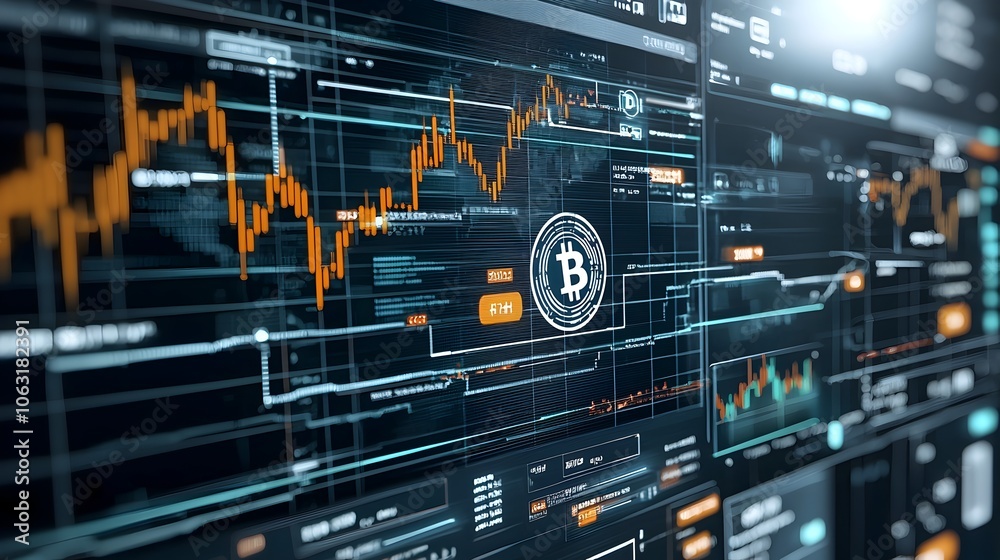 Fototapete Digital graph depicting a rising cryptocurrency trend featuring abstract design elements such as geometric shapes lines and patterns to create a stylized conceptual financial visualization