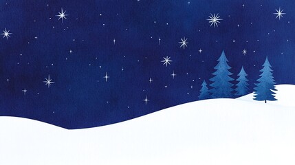 Naklejka premium Winter Night Sky with Stars and Pine Trees