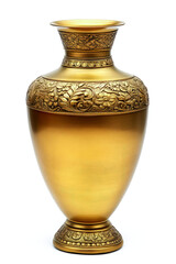 Gold vase on isolated transparent background.
