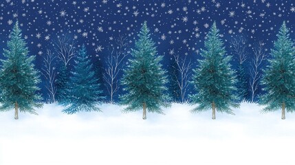 Winter Snowy Landscape with Evergreen Trees