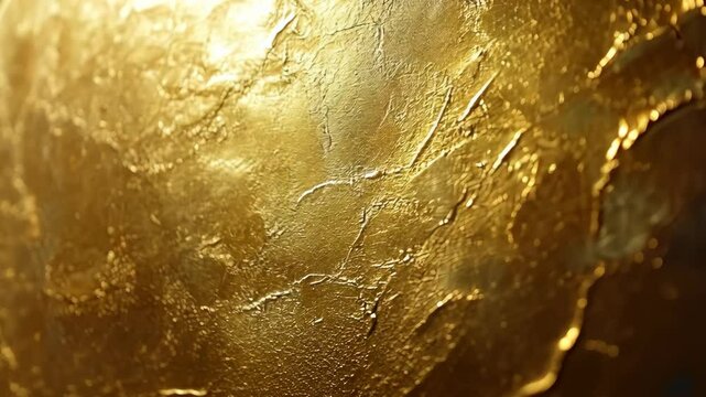 A close-up view of gold leaf, reflecting light with intricate patterns