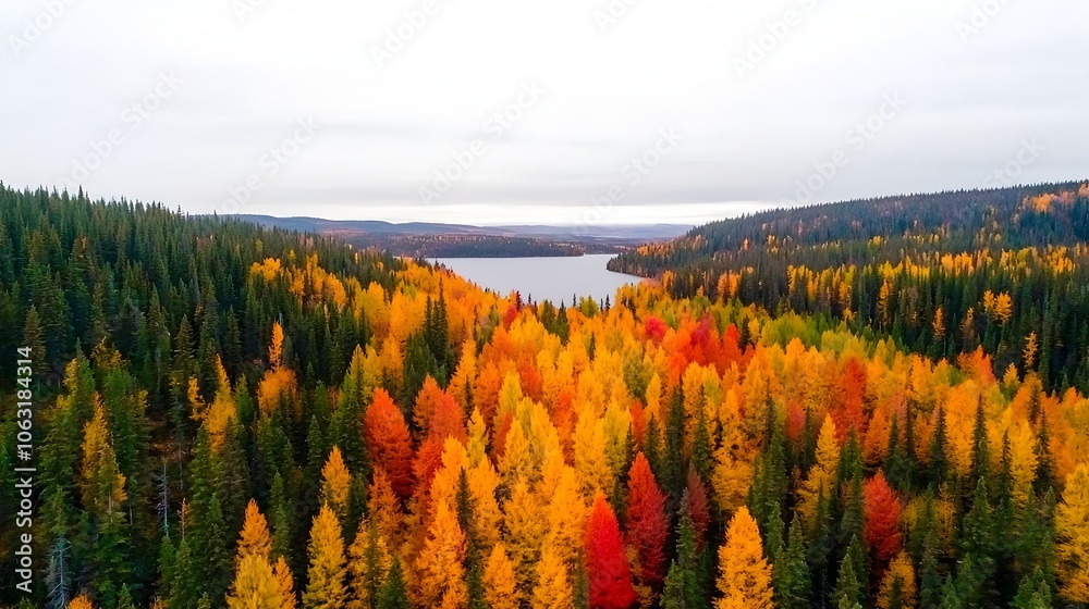 Poster breathtaking panoramic view of a vibrant autumn forest in canada with a stunning display of golden r