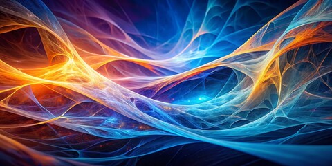 Obraz premium Abstract Digital Art Intertwined Light Waves, Digital Painting, Abstract Background, Blue, Orange, Glow, Light