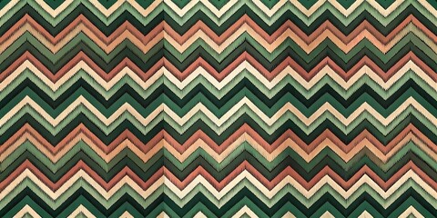 Chevron Pattern in Greens and Oranges, Abstract Geometric Art, Digital Illustration, Pattern Design, Chevron, Abstract, Geometric