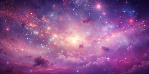Naklejka premium Cosmic Dreamscape Digital Painting of a Starry Night Sky with Pink and Purple Clouds, Space, Galaxy, Fantasy
