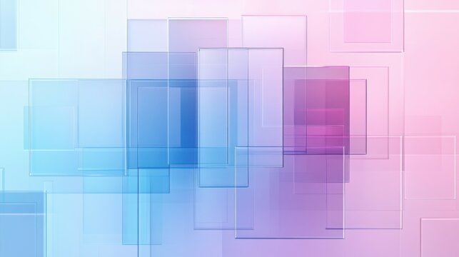 abstract geometric background, translucent glass with violet pink blue gradient, simple square shapes