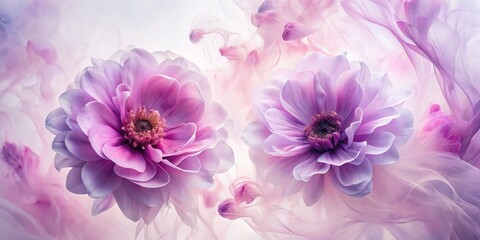 Obraz premium Two Lilac Flowers in Delicate Smoke, flower photography, floral art, abstract flower, lilac flowers, smoke, abstract