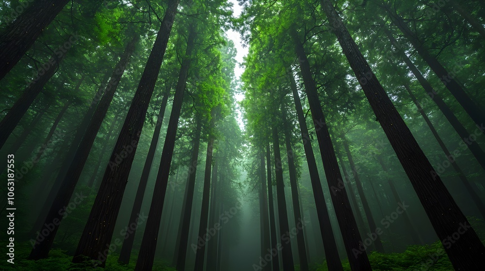 Poster ethereal forest scene aglow with a mesmerizing swarm of fireflies at the enchanting dusk hour in jap