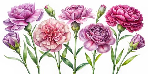 Watercolor Painting of Pink and Purple Carnations, Watercolor, Flower Painting, Floral Art, Carnation, Pink, Purple