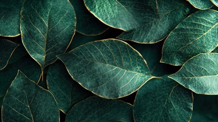 Fototapeta premium Digital leaf patterns in metallic and dark green tones, combining sharp graphics in a modern style.