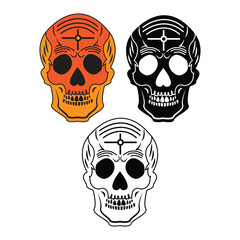 Gothic Skull Icon, Death Symbol Concept, Skull Silhouette Flat Vector Illustration T-Shirt, Halloween Spooky Card Design, Mexican Dia De Los Muertos Day of The Dead Holiday Skulls Design.