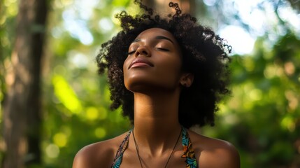 Black woman forest bathing in nature