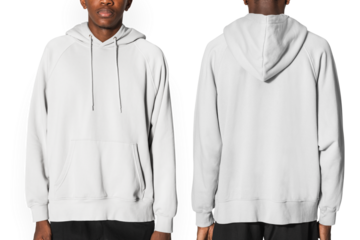 Png gray hoodie mockup for winter youth apparel shoot rear view