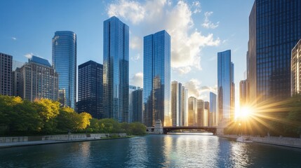 Fototapeta premium Innovative City Skyline: Capture a dynamic skyline featuring