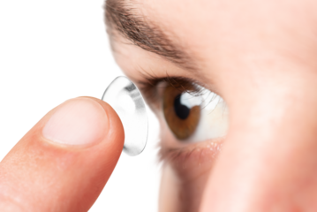 Man png mockup applying smart contact lens biometric technology