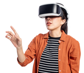 Woman png mockup experiencing VR entertainment technology