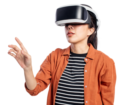Woman png mockup experiencing VR entertainment technology