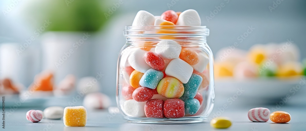 Aufkleber vibrant display of an assortment of mouthwatering marshmallows and candies artfully arranged in a gl
