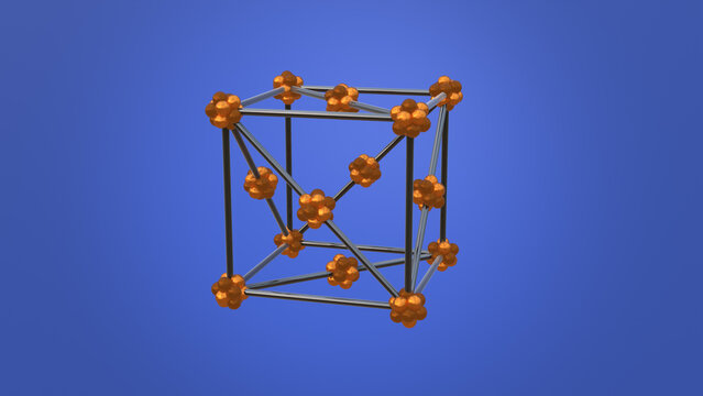 Crystal Copper Lattice Model 3D Illustration.