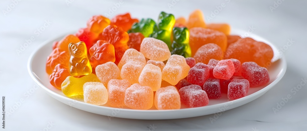 Aufkleber Vibrant and Playful Arrangement of Colorful Gummy Bears and Assorted Candies Presented in an Aesthetically Pleasing and Tempting Still Life Display