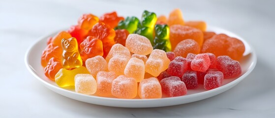 Vibrant and Playful Arrangement of Colorful Gummy Bears and Assorted Candies Presented in an Aesthetically Pleasing and Tempting Still Life Display