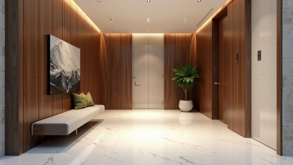 Luxurious Contemporary Foyer with Sleek Lines and Warm Finishes