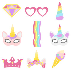 Cute unicorn party props set transparent png © Rawpixel.com