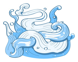 Png blue wave hand drawn illustration, transparent background