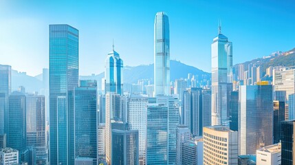 Fototapeta premium Vibrant Urban Landscape: A panoramic view of a smart city financial