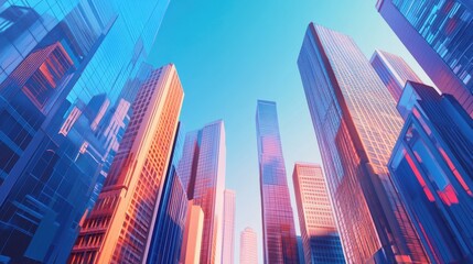 Obraz premium Vibrant Urban Landscape: A panoramic view of a smart city financial