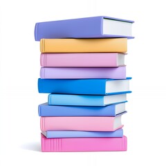 A stack of colorful books on a white background.