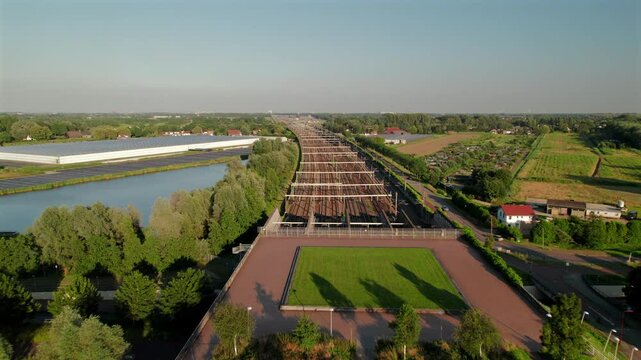 Multiple Railway Tracks Of Train Station In Barendrecht, Netherlands. Aerial Drone Shot