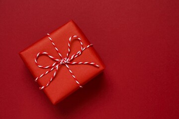 Beautiful gift box on color background 