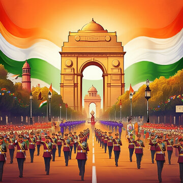 Republic Day parade at India Gate with patriotic colors, celebrating India&rsquo;s national pride and unity