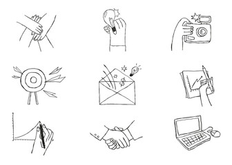 Black teamwork icons png with doodle art design set