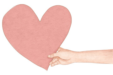Fototapeta premium Hand holding heart png for Valentine's day hand drawn illustration