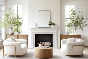 chairs and sofa near fireplace interior design of modern living room