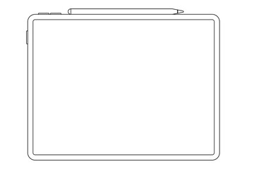 iPad png, white screen, stylus charging on top, digital device illustration