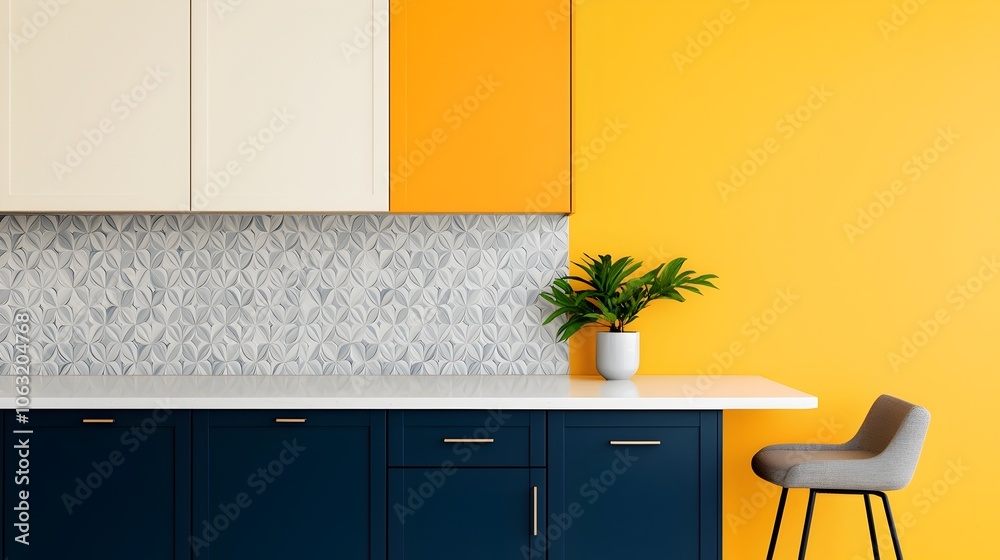 Poster a modern and visually striking kitchen design featuring bold colored cabinetry a unique and eye catc