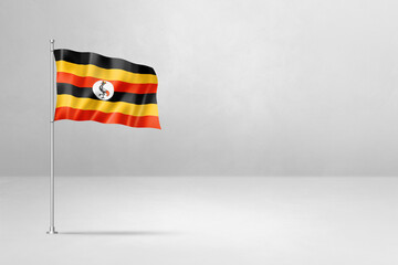 Uganda flag isolated on white concrete wall background