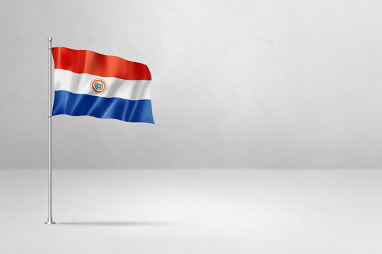 Paraguayan flag isolated on white concrete wall background