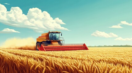 Obraz premium Combine harvesting grain in the field. Agricultural machinery. Harvesting. Farm landscape. Wheat field