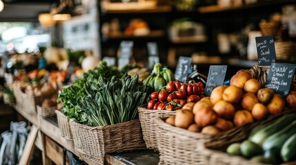 Food co-op products set in a market-style setting, highlighting community-driven, locally sourced goods